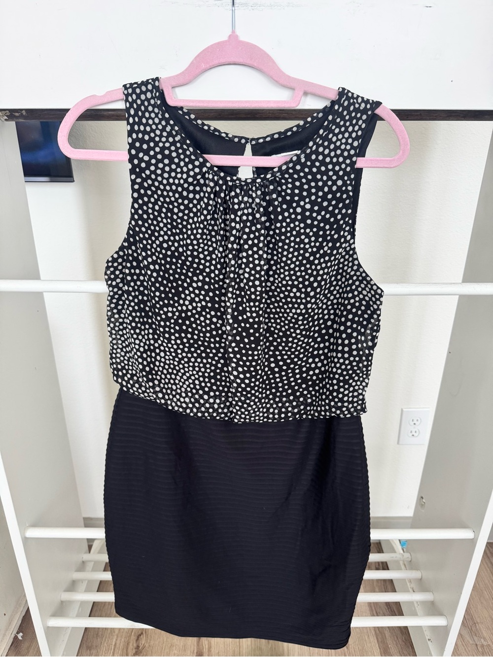 White House Black Market Black and White Polka Dot Sleeveless Dress
